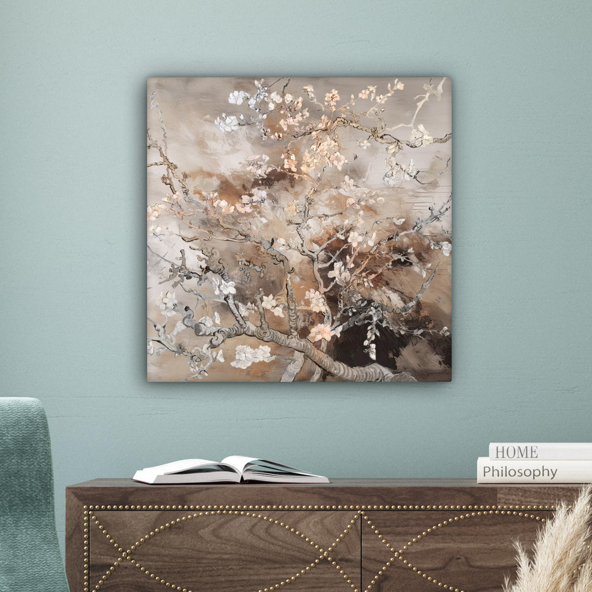 LEINWANDBILD Mandelblüte - Kunst - Van Gogh - Beige - Abstrakt 50x50 cm - Braun, Textil (50/50cm) - MuchoWow