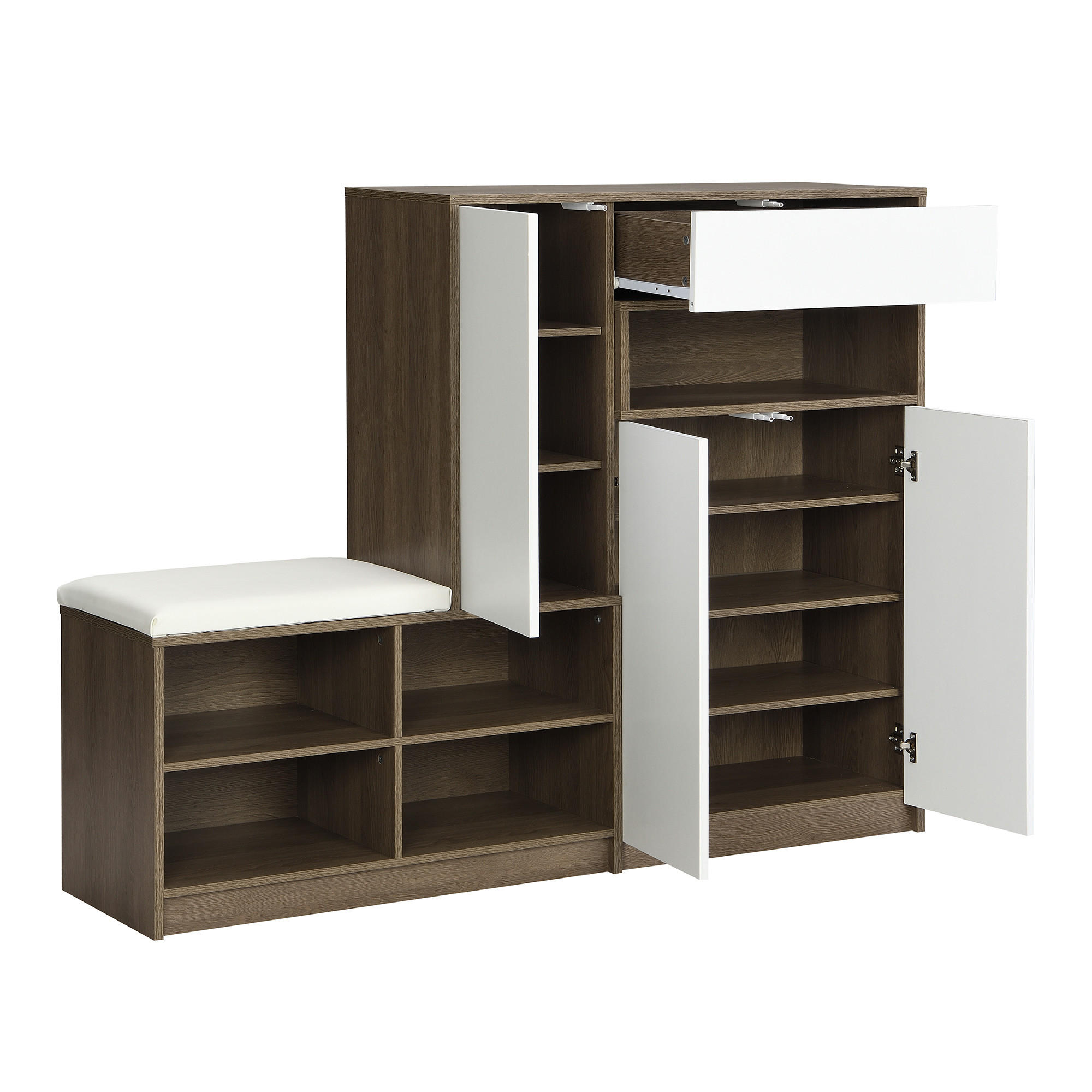 SCHUHSCHRANK 140/35/110 cm Weiß aus Spanplatte mit Sitzkissen - Weiß, Holzwerkstoff (140/110/35cm) - OKWISH
