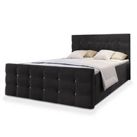BOXBETT SLAT 180x200 cm mit Matratze und Topper - Schwarz - Schwarz, Holz (180/200cm) - MASSENO