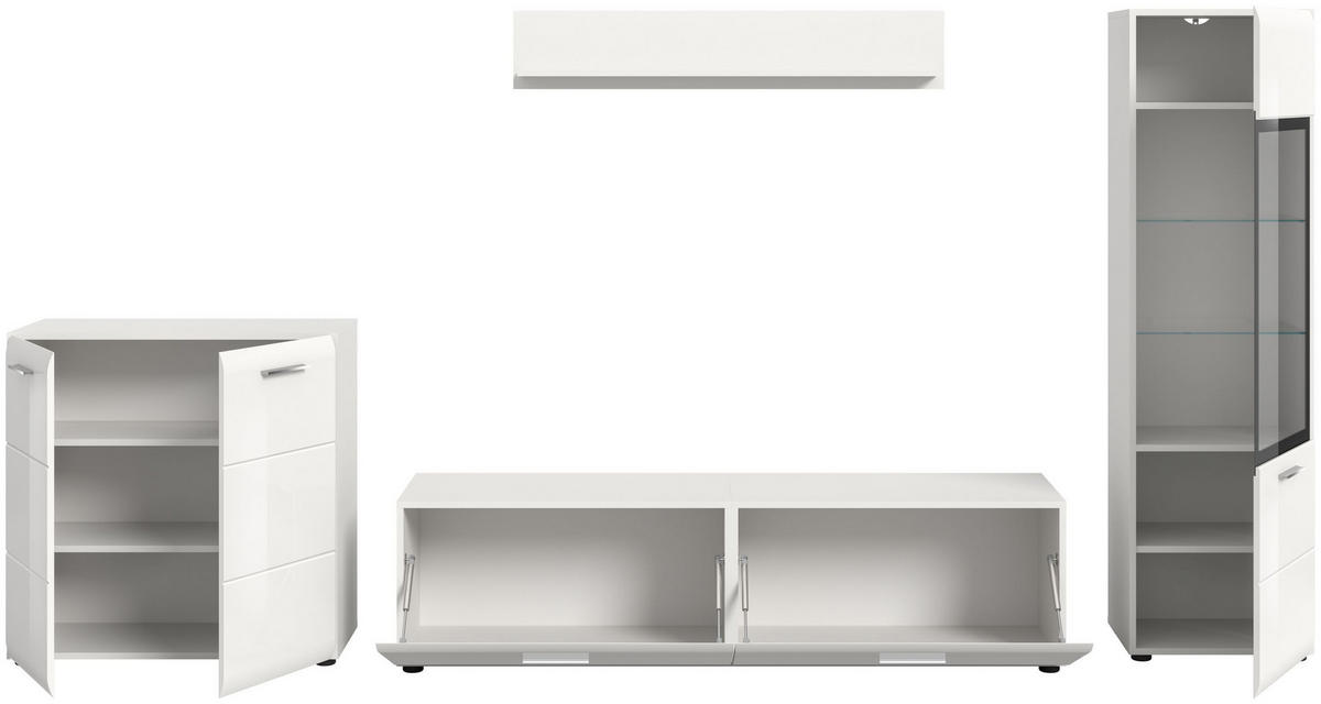 WOHNWAND Ice weiß hochglanz 305/160/41 cm - Weiß, Holzwerkstoff (305/160/41cm) - Xonox