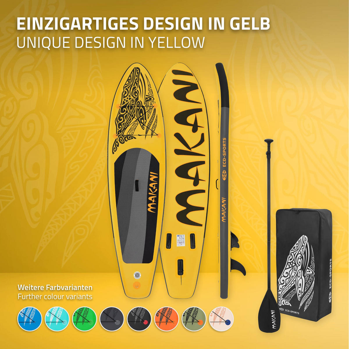 STAND UP PADDLE BOARD Makani Gelb - Gelb, Kunststoff (320/80/15cm) - ECD-Germany