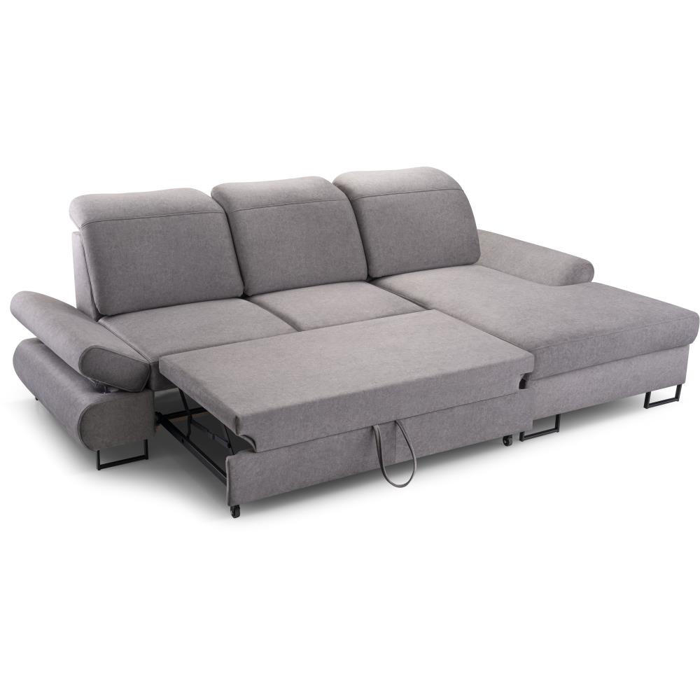 ECKSCHLAFSOFA Karo mit verstellbaren Kopfstützen Blau rechts - Blau/Schwarz, Textil/Metall (265/156cm) - Beautysofa