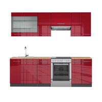 KÜCHENZEILE Fame-Line Bordeaux Hochglanz 240 cm, AP Eiche - Bordeaux/Anthrazit, Holzwerkstoff (240/81.6/60cm) - Vicco