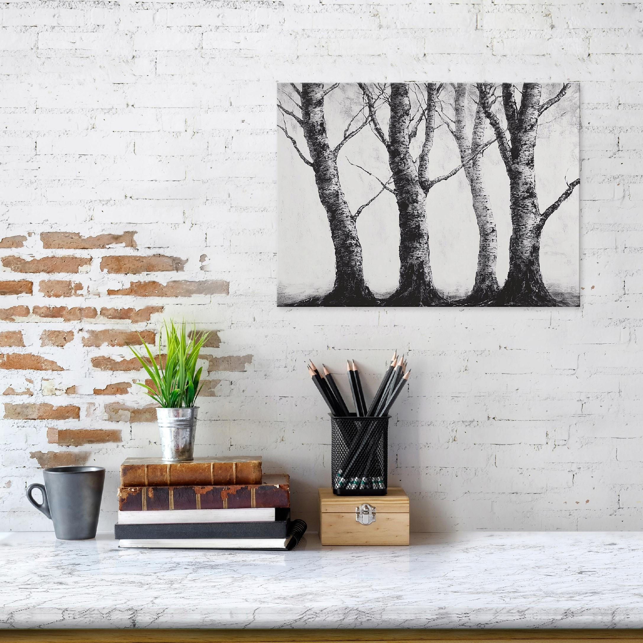 BILDER Wald Schwarz und Weiß Natur Bäume 60x40 - Multicolor, Holzwerkstoff (60/40cm) - Wallarena