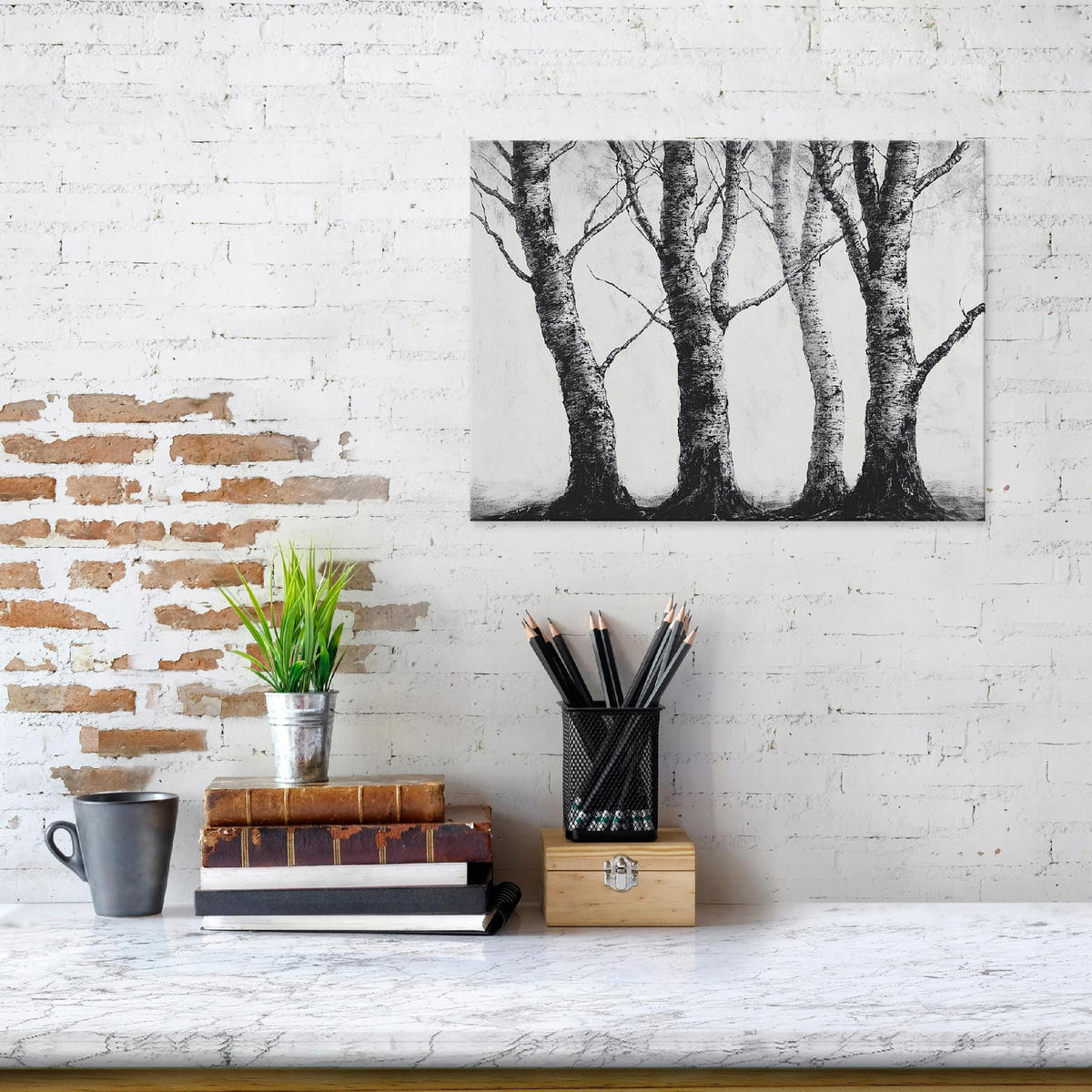 BILDER Wald Schwarz und Weiß Natur Bäume 60x40 - Multicolor, Holzwerkstoff (60/40cm) - Wallarena