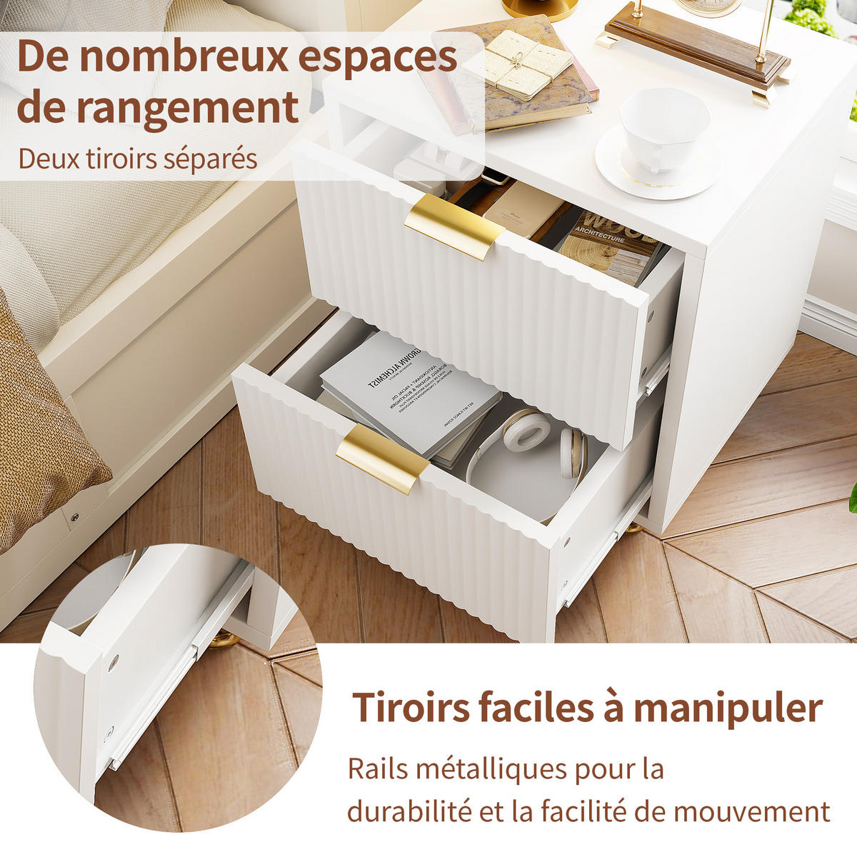 NACHTTISCH 2er Set 2 Schubladen weiß 49x29x47 cm - Weiß, Holz (29/47/49cm) - LEBENLANG