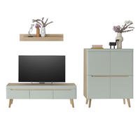 WOHNWAND 3-teilig pistazie grün, Eiche, skandinavisch 287 cm, Schrankwand mit Soft-Close - Eichefarben/Pastellgrün, Eichenholz/Holz (287/170/40cm) - Furn.Design