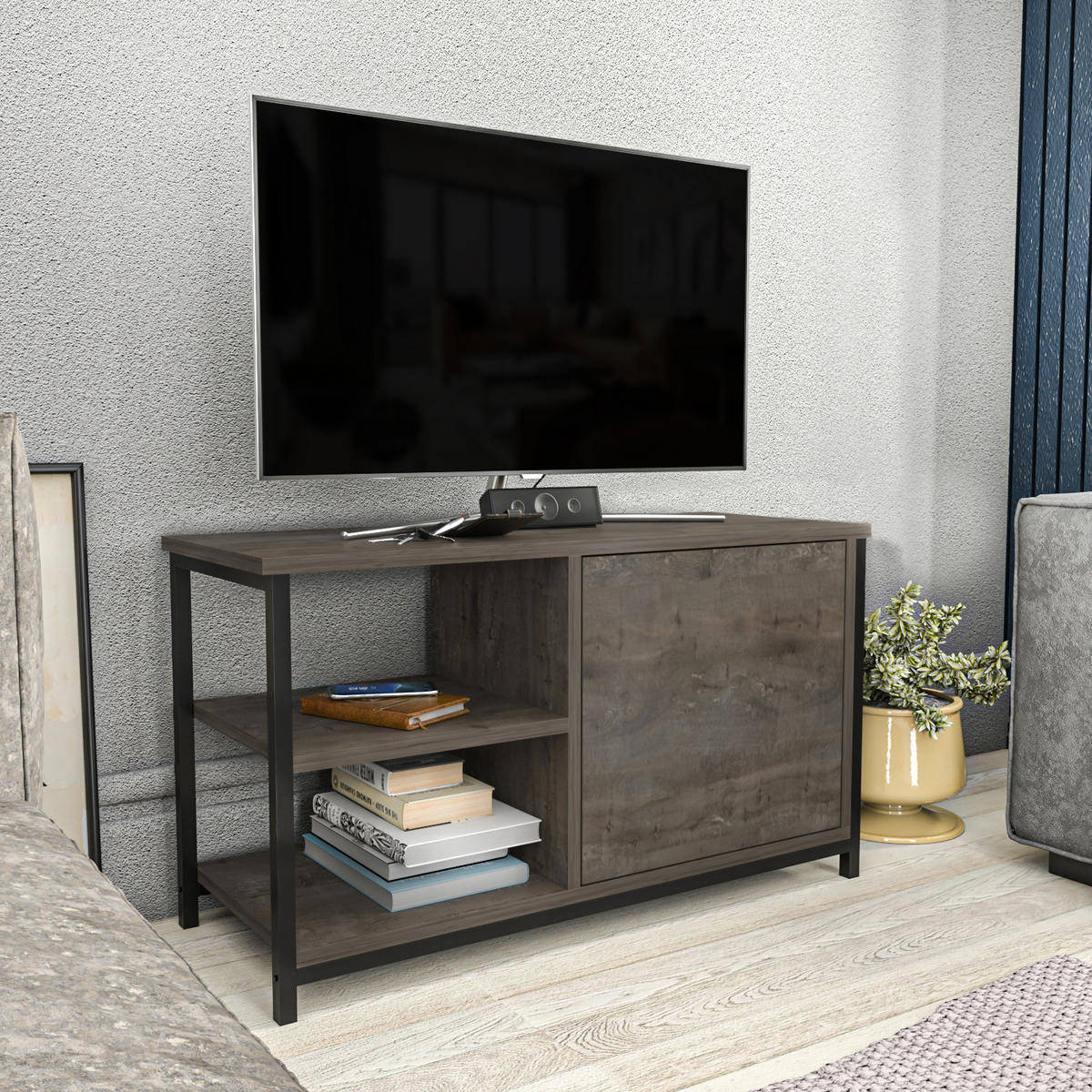 TV Unit Muskegon Weiß - Dunkelbraun, Holzwerkstoff (90/51/36cm) - Decorotika