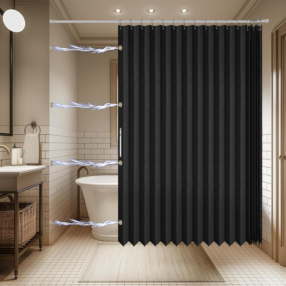 DUSCHVORHANG – Breite 150 x Höhe 200 cm – Schwarz – Inklusive Metallhaken - Schwarz, Textil (150/200cm)