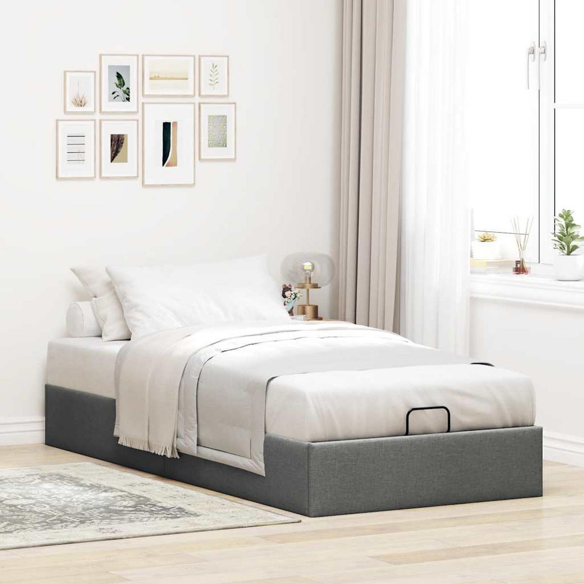 OTTOMAN-BETT Ohne Matratze Dunkelgrau 100/200 Cm Stoff - Grau, Textil (100/200cm) - vidaXL