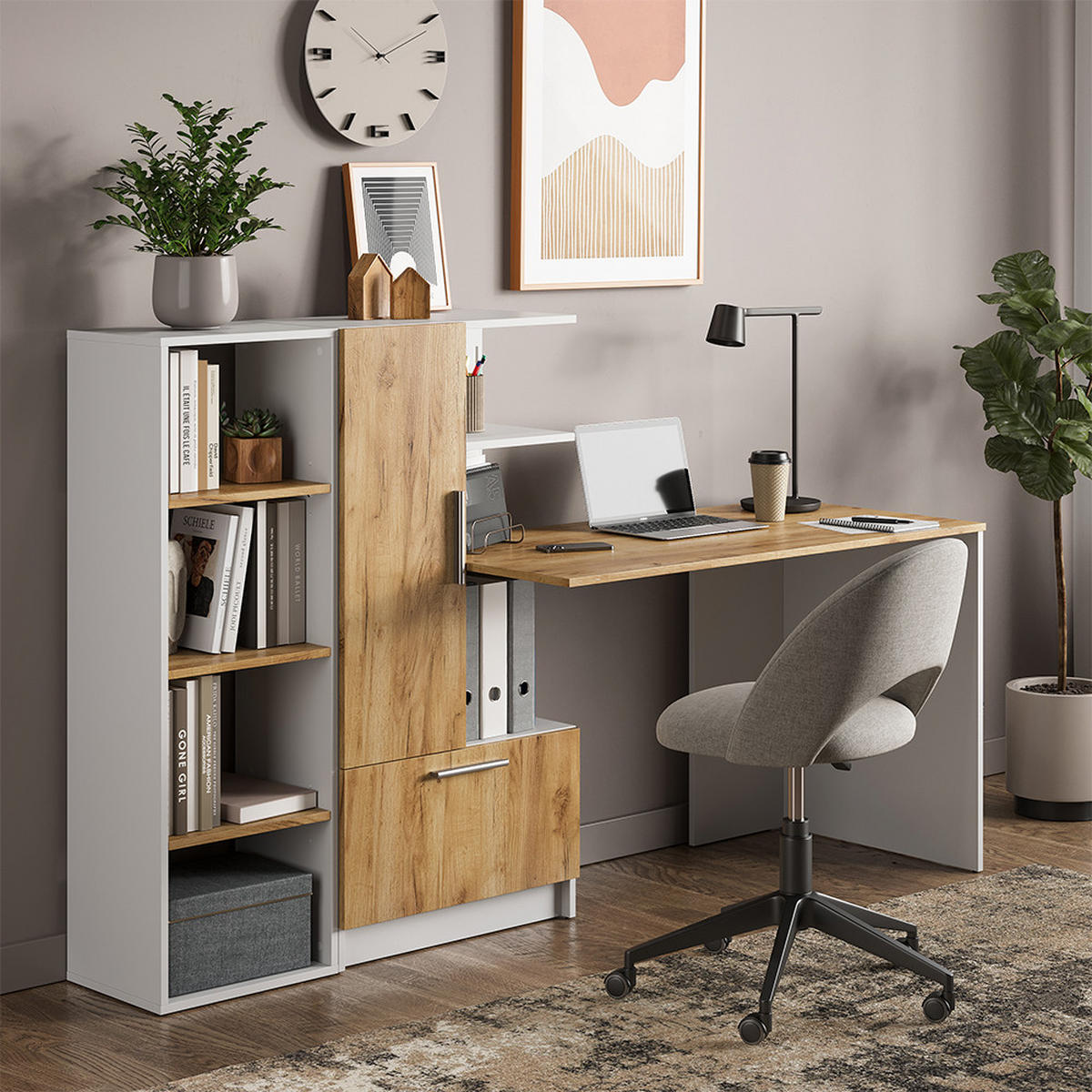 PÍSACÍ STÔL Tomy, biely/Dub Goldkraft, 150 x 59 cm Sada 2 ks - biela/dub medový, kompozitné drevo (59/150/120cm) - Vicco
