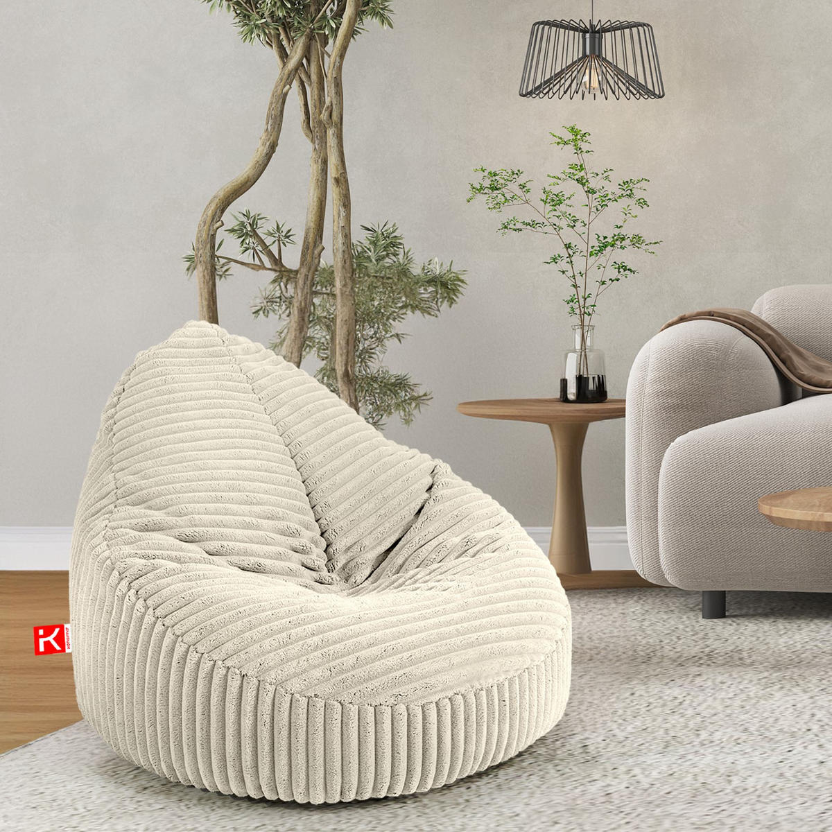 SITZSACK COSMO II aus Kordstoff, Creme - Creme, Textil (85/80/85cm) - KONSIMO®