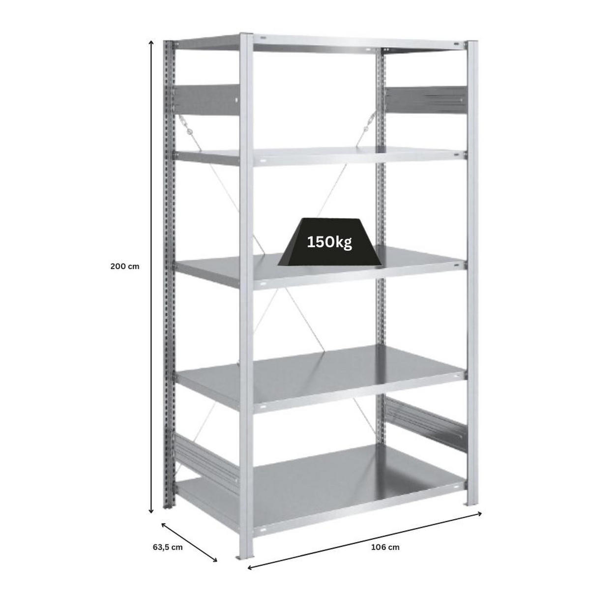 SCHWERLASTREGAL Silver Mamba 200x100x60cm 5 Ebenen je 150kg Fachlast Verzinkt - Silberfarben, Metall (100/200/60cm) - PROREGAL