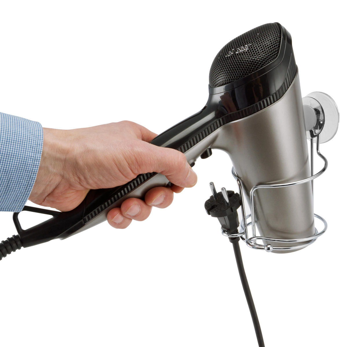 HAARTROCKNERHALTER VENTOSA, transparent, Kunststoff - Edelstahlfarben, Metall (11.5/10/14cm) - bremermann