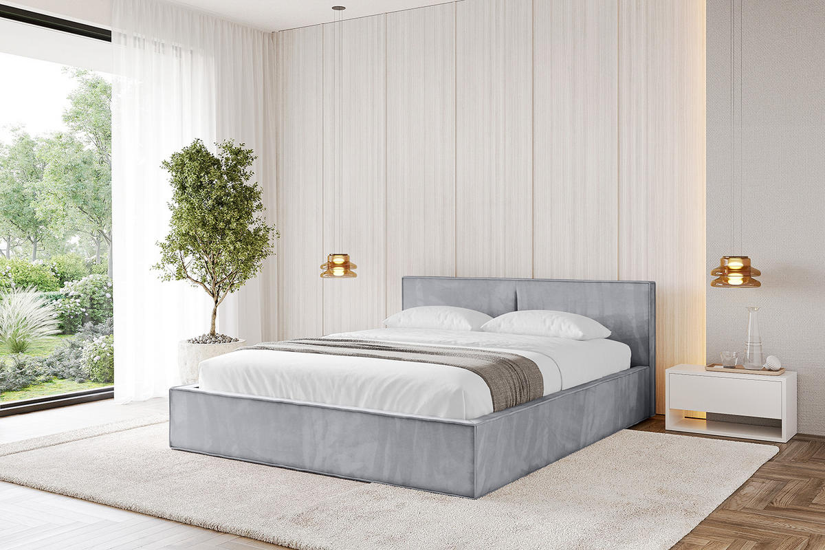 POLSTERBETT mit Bettkasten und Lattenrost, Bett mit Matratze H3/H4 - EMMI-V1 180x200 Hellgrau - Hellgrau, Holzwerkstoff/Textil (180/200cm) - ALTDECOR