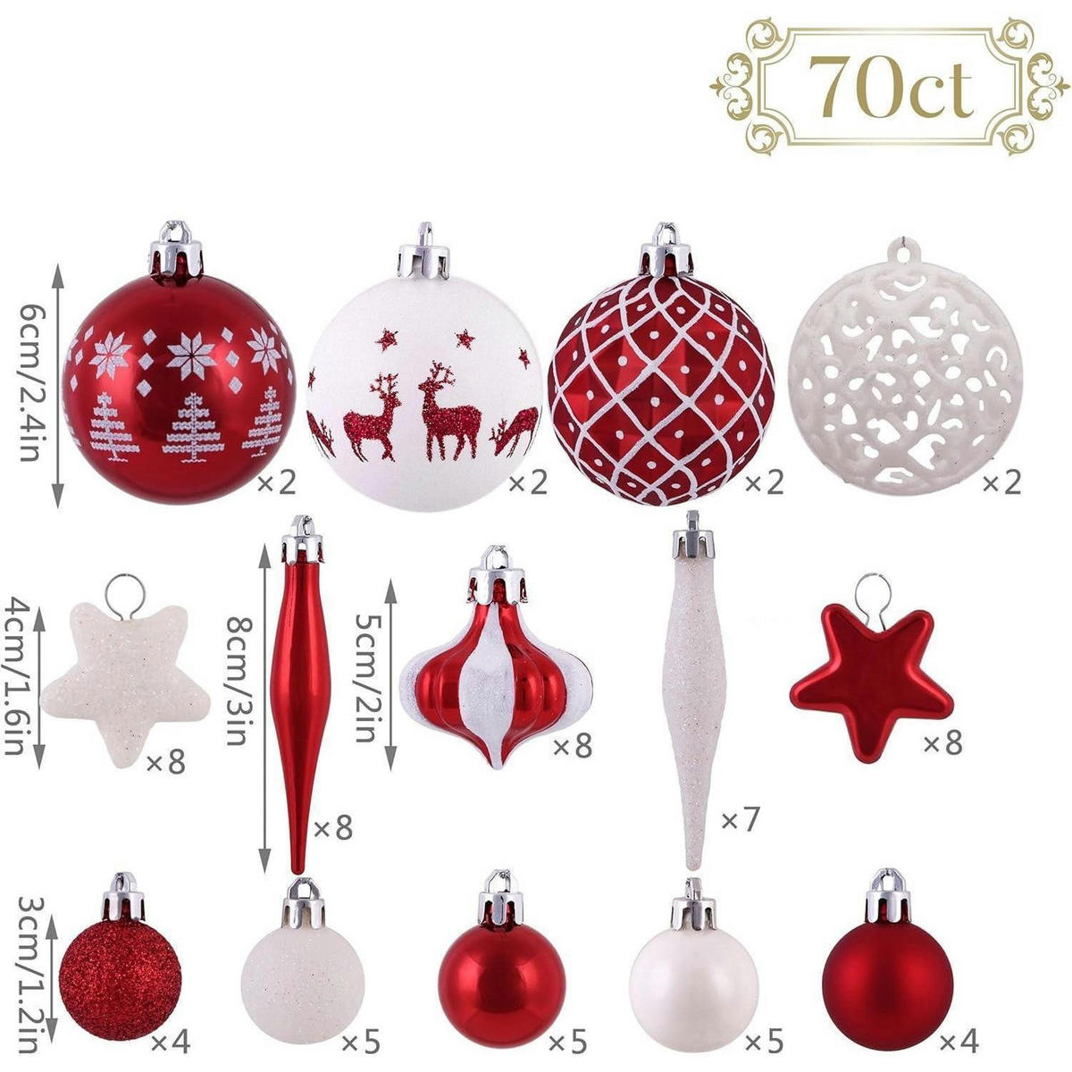 WEIHNACHTSKUGELN 70-teiliges Set Kunststoff Rot Weiß - Multicolor, Kunststoff (6/6/6cm)
