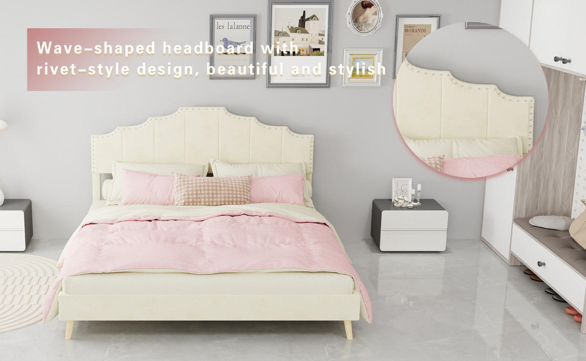 POLSTERBETT 160/200 cm mit geometrischem Kopfteil und Lattenrost, Beige - Beige, Textil (160/200cm) - Redom