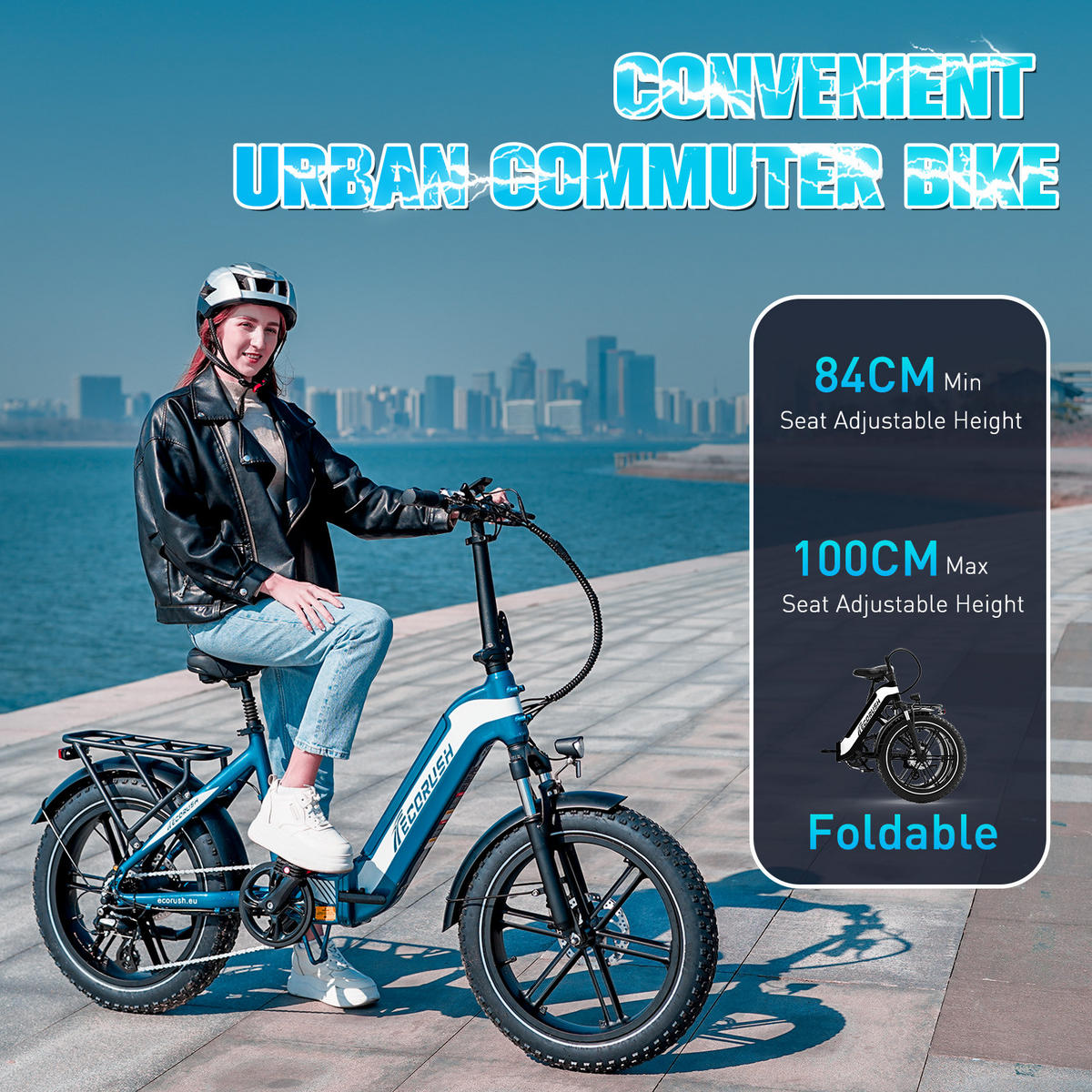 E-BIKE Klapprad R2 20×4.0", 499,2 Wh, 7-Gang, Aluminiumrahmen - Schwarz, Metall (30cm) - ECORUSH