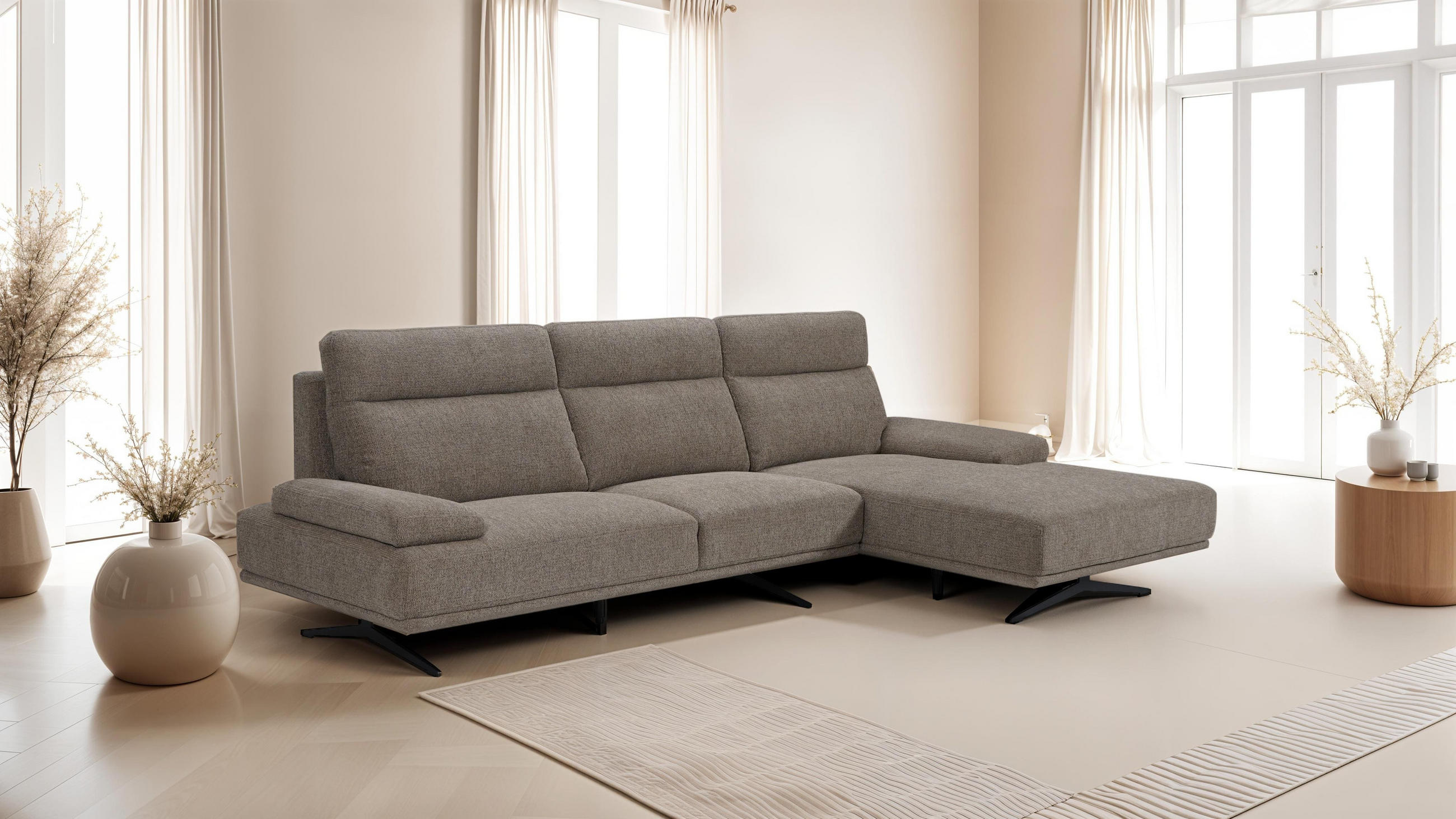 ECKSOFA Webstoff Braun - Schwarz/Braun, Textil/Metall (304/176cm) - Furnhouse