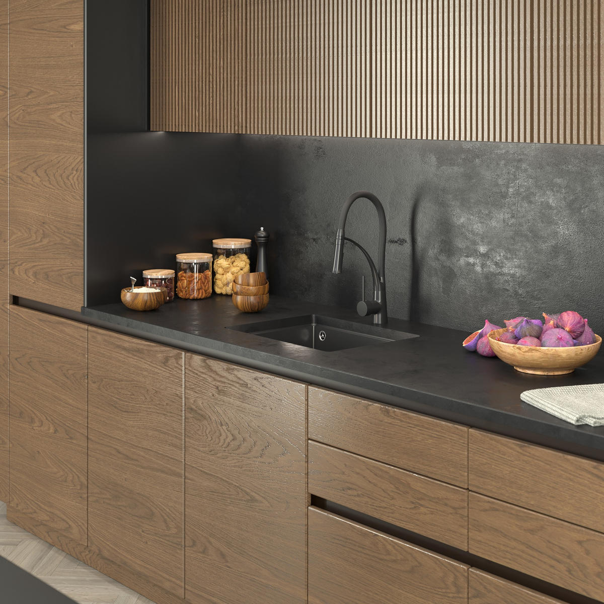 SPÜLBECKEN Napo 55 Farbwahl 550/420 mm Unterbau Granit 3-tlg. Set - Schwarz, Stein (55/42/20cm) - Granitan