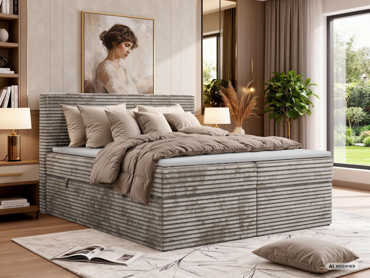 KONTINENTÁLNÍ POSTEL TILION 140/200 - Světle hnědá Manšestr - Topper T25 - H4 - černá/světle hnědá, textil/plast (140/200cm) - MKS