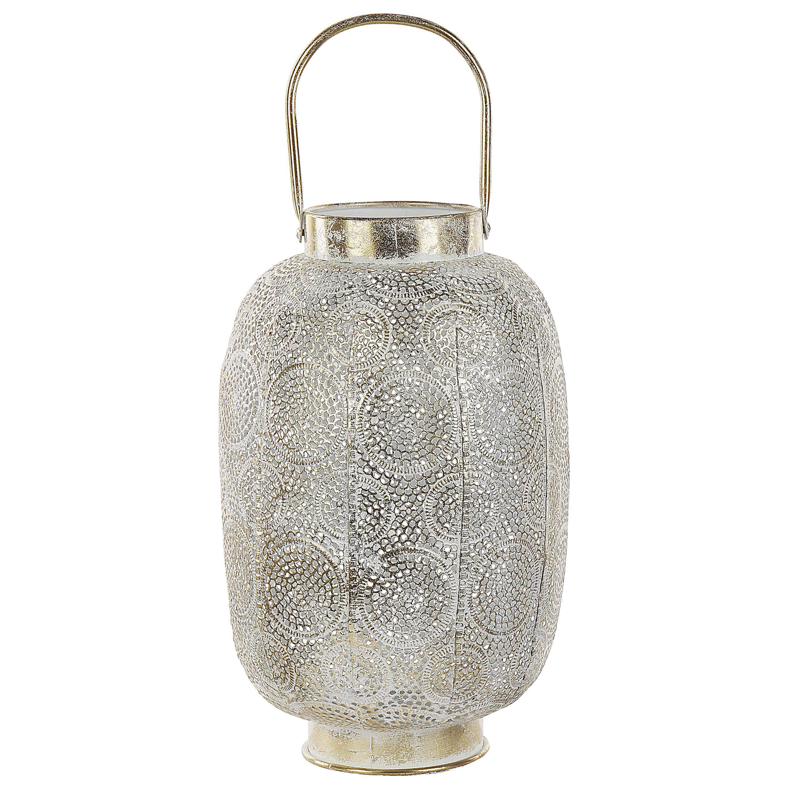 LATERNE Metall 40 cm Gold Lantau - Goldfarben/Weiß, Metall (25/40/25cm) - Beliani