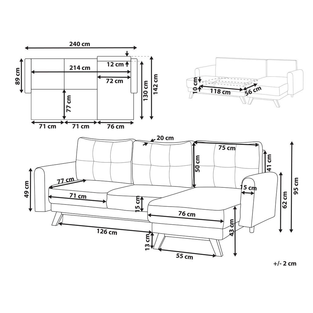 Thumbnail - Beliani 3-Sitzer-Ecksofa, Hellbraun, Grau, Textil, L-Form, 240x142 cm, Wohnzimmer, Sofas & Couches, Wohnlandschaften, Ec...