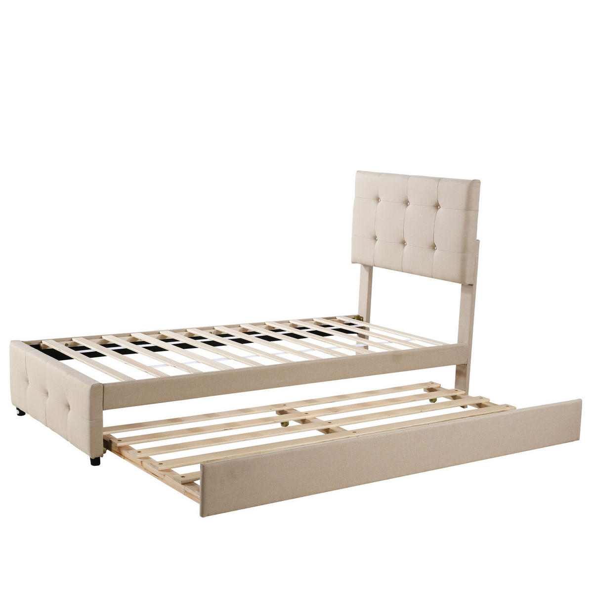 POLSTERBETT 90/200 cm aus Leinen mit ausziehbarem Gästebett Beige - Beige, Textil (90/200cm) - Modenvie