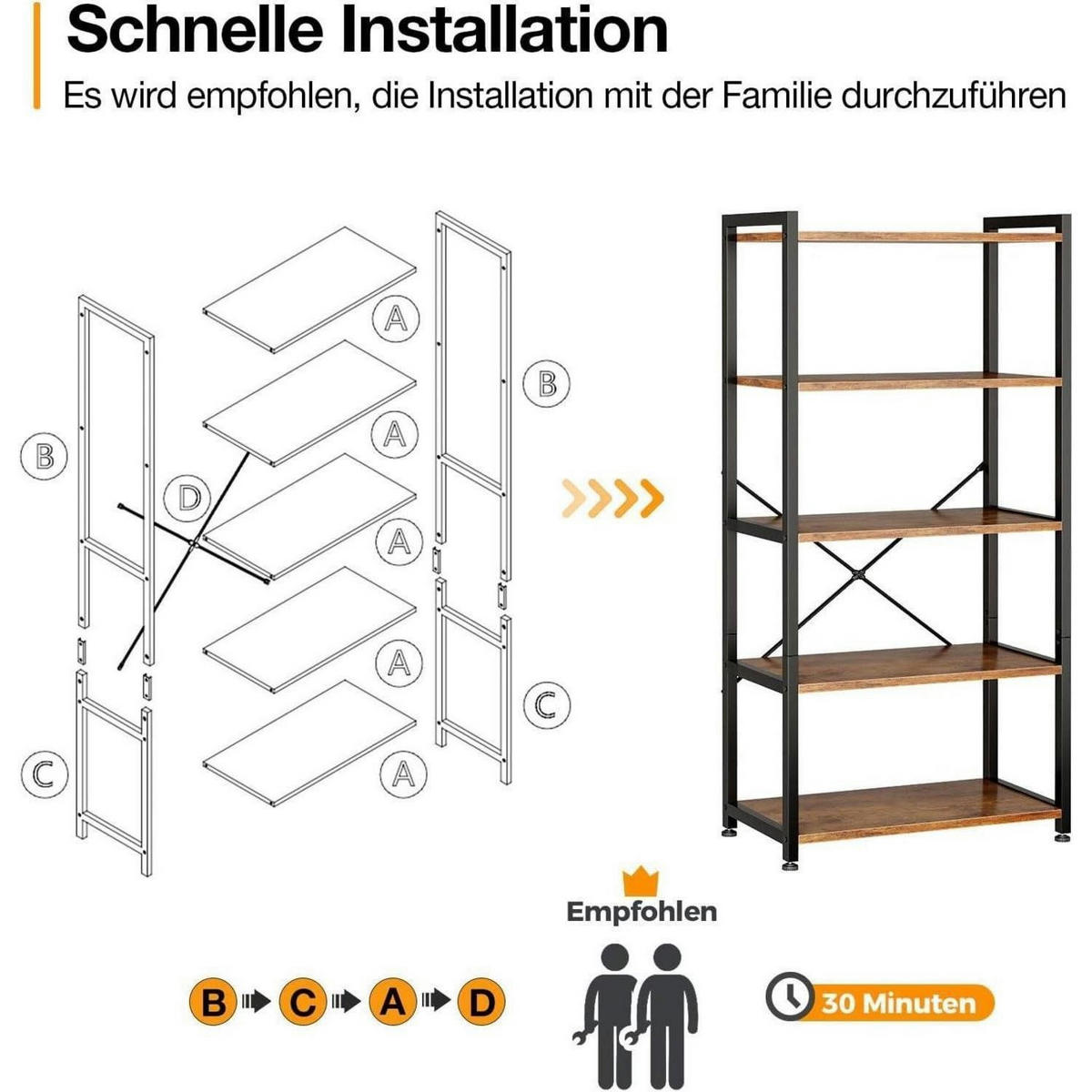 REGAL mit 5 Ebenen Braun 20 x 50.8 x 145.5 cm - Braun, Holzwerkstoff (50.8/145.5/24cm)