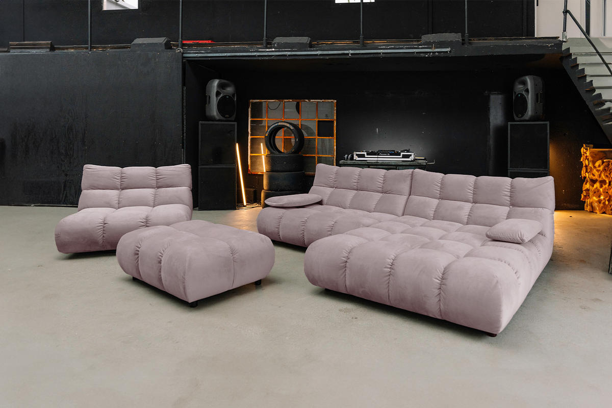 SITZGRUPPE VIVIEN 3ER SET Grau Velvet - Grau, Kunststoff/Textil (359/85/510cm) - KAWOLA