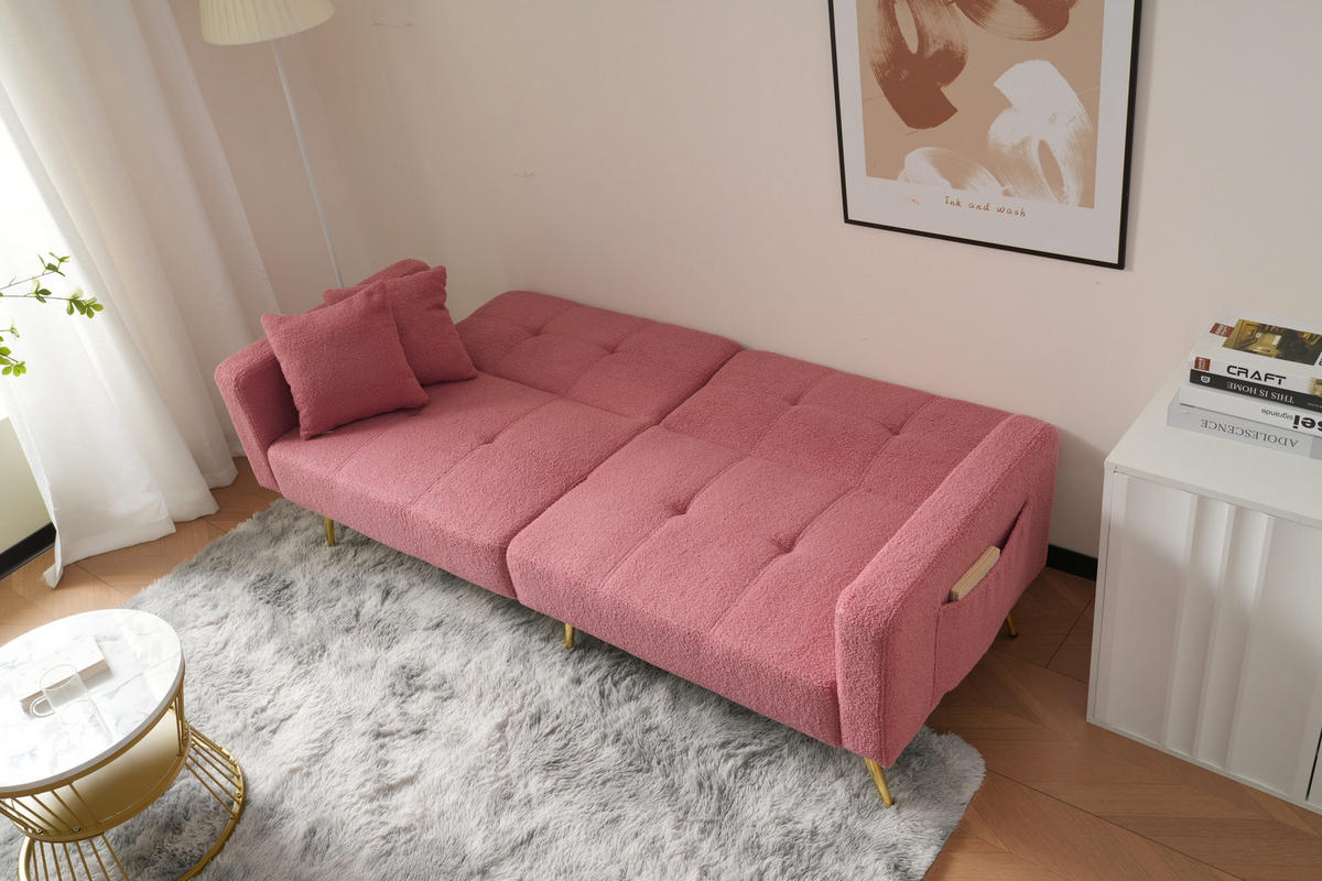 SCHLAFSOFA 175/64/72 cm Rosa Wollstoff mit Kissen und seitlichen Aufbewahrungstaschen - Rosa, Textil (64/72/175cm) - Oxeza