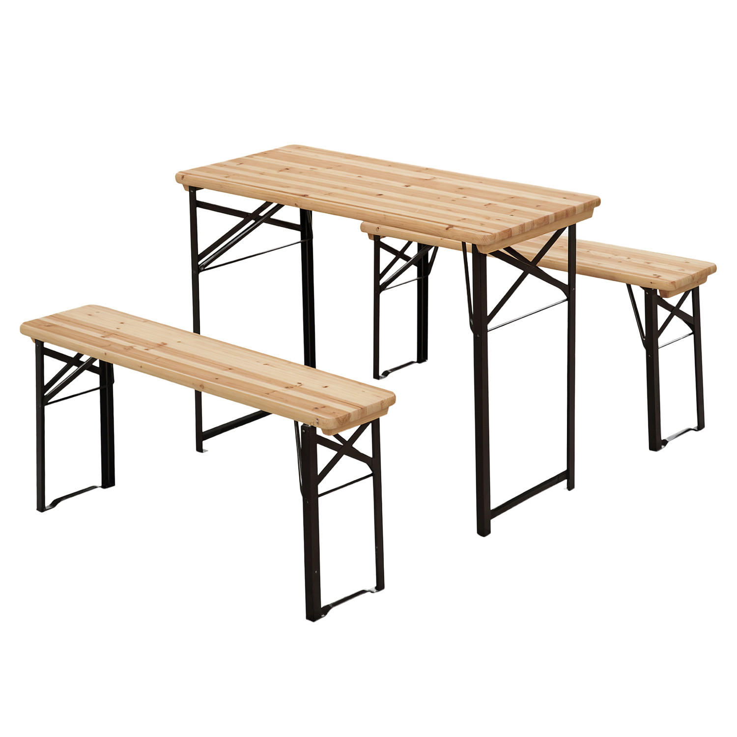 GARTENTISCH-SET DE-14074 klappbar, mit 2 Bänken Schwarz - Naturfarben, Holz - ComfortXL