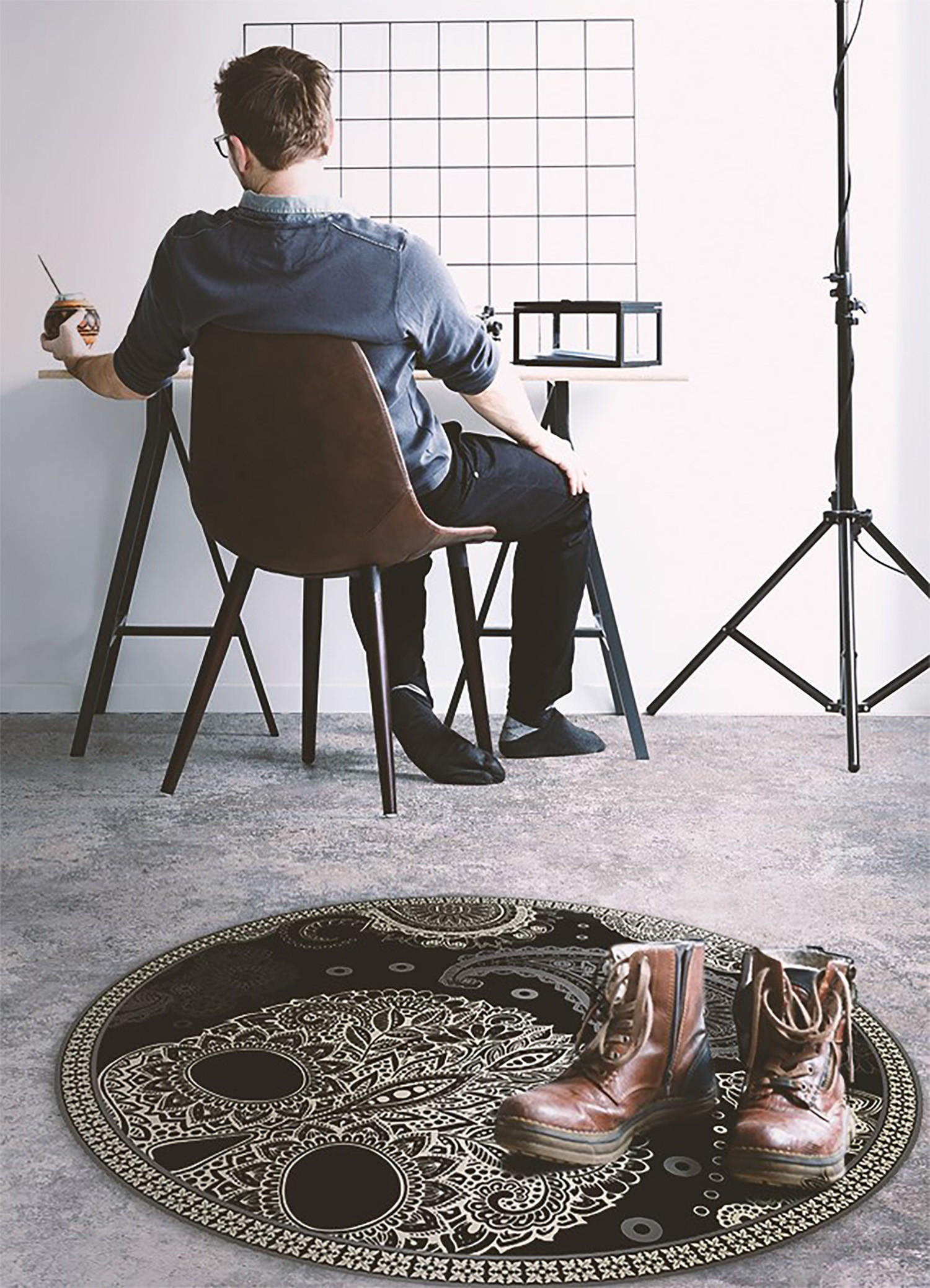 VINYL TEPPICH Ø110 cm Schädel - Schwarz/Grau, Kunststoff (110/110cm) - TULUP