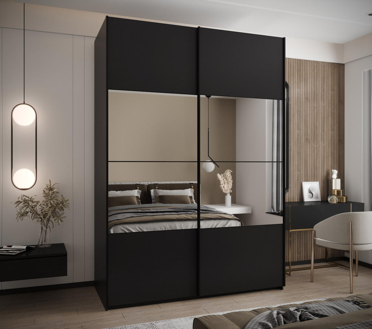 SCHWEBETÜRENSCHRANK 245,5/180/64 2-türig - Schwarz, Holz/Metall (180/245/64cm) - Abiks Möbel