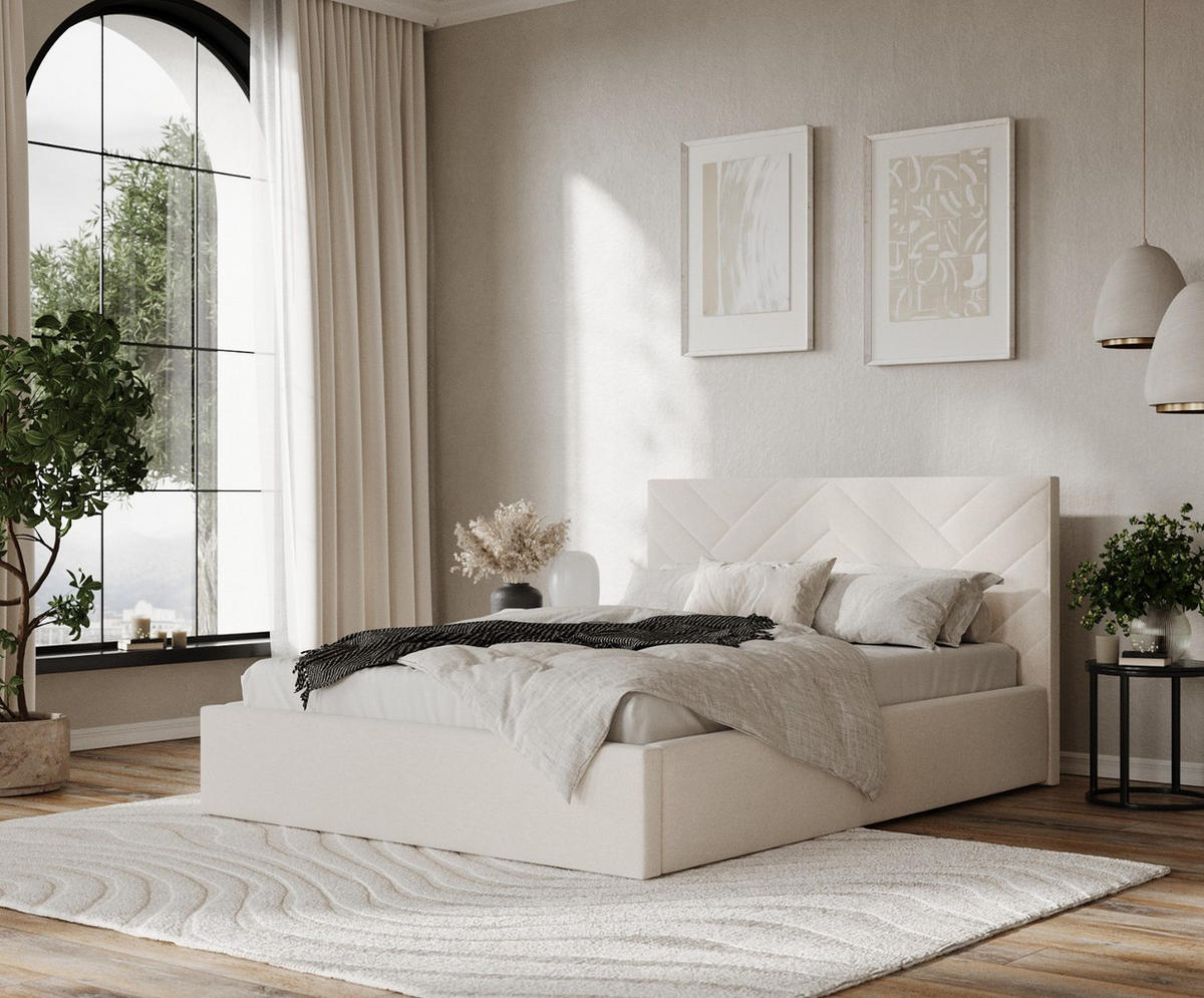 POLSTERBETT Arco 140/200 cm Ecru im Asti Stoff - Ecru/Schwarz, Holz/Holzwerkstoff (140/200cm) - AltaBeds