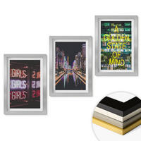 WANDBILDER 3er Set - 20x30 cm Silberner Rahmen - Neonlichter am Fluss bei Nacht - Silberfarben, Kunststoff (20/30cm) - ArtPrintCave