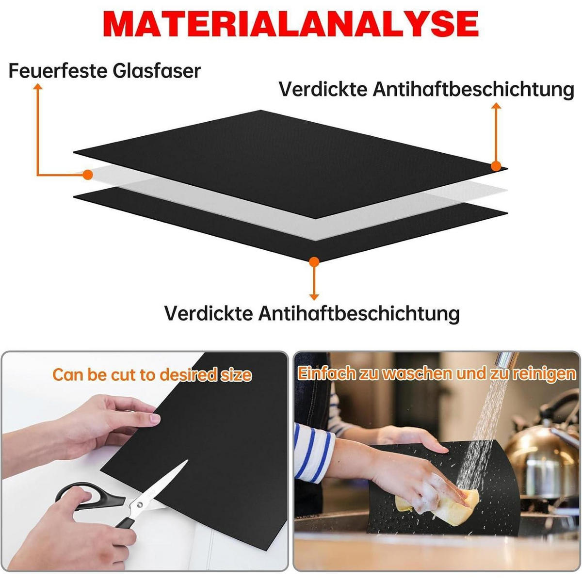 GRILLMATTE 5er Set 40 x 32 cm Antihaft Wiederverwendbar - Schwarz, Kunststoff (3.3/0.5/4cm)