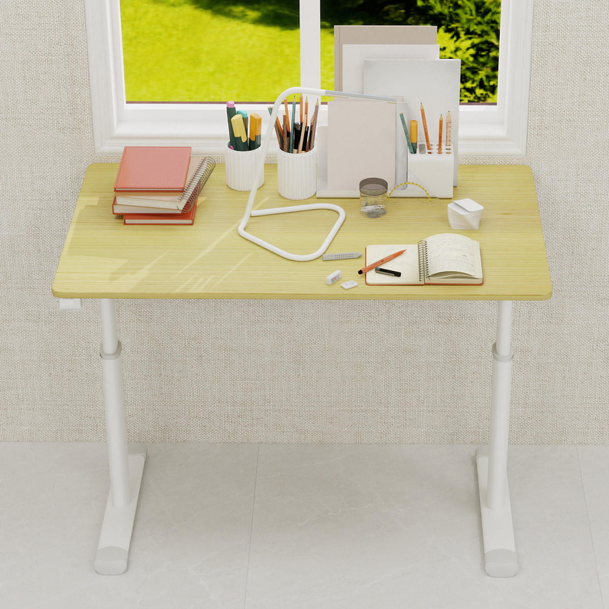 SCHREIBTISCH in Naturfarbe Kinderschreibtisch mit kompaktem Design für Arbeitszimmer und Büro, B100/T60/H90 cm - Weiß/Naturfarben, Holzwerkstoff/Metall (60/100/90cm) - STILVORA