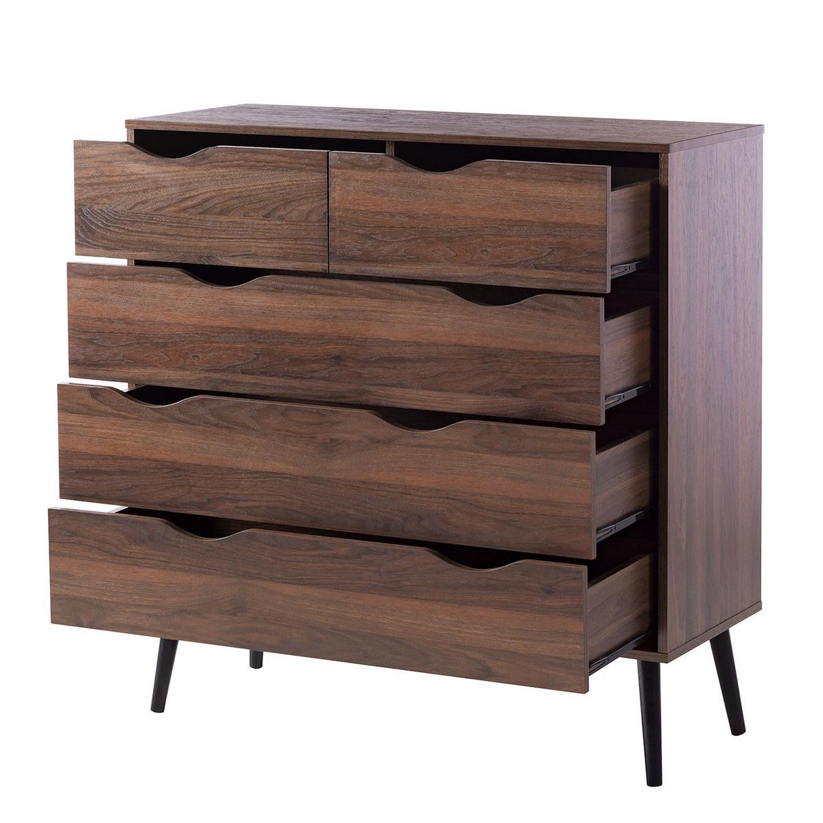 KOMMODE - 5 Schubladen, Walnuss Dekor - Walnussfarben, Holz/Holzwerkstoff (98/101/39cm) - home24