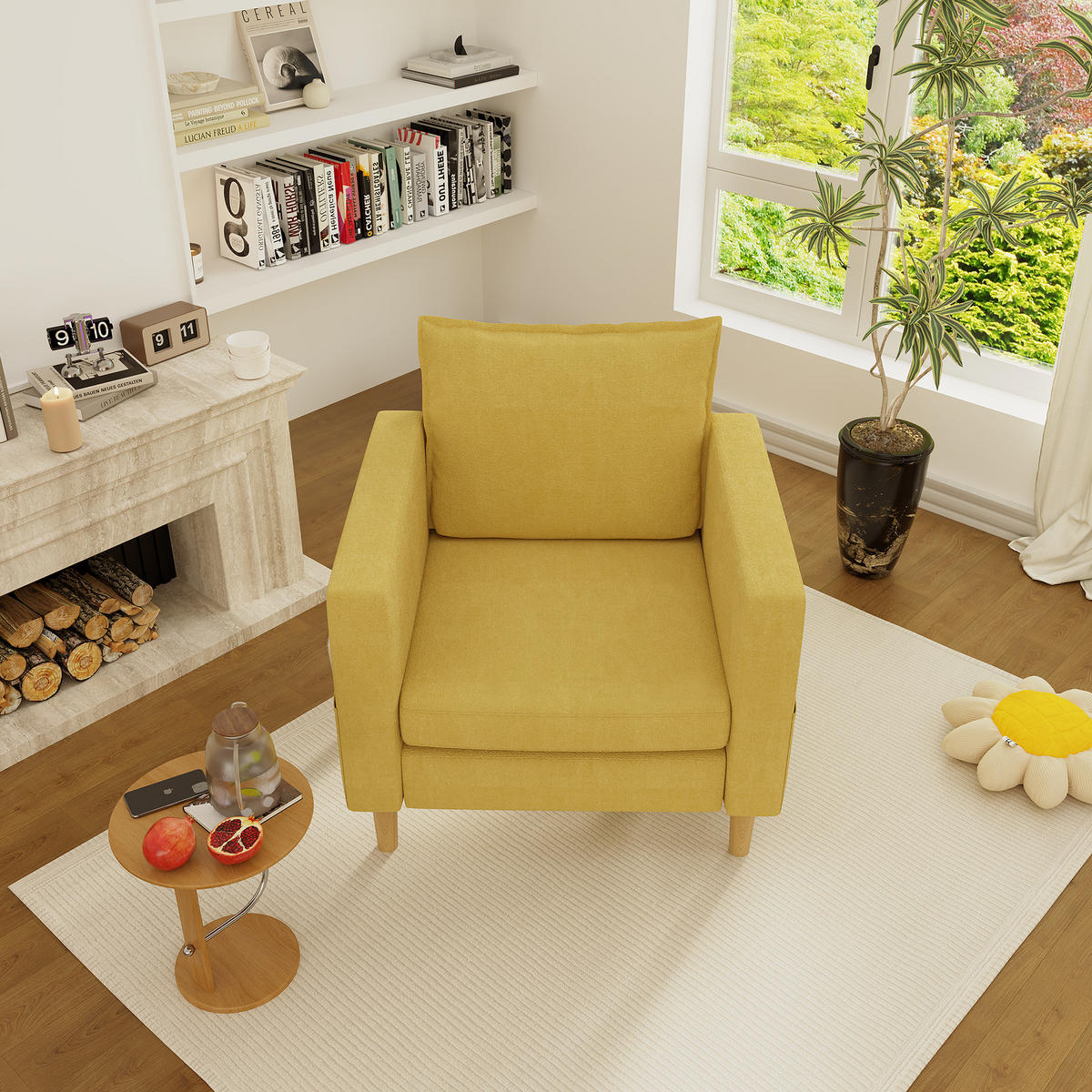 SESSEL 71/68/82 cm in Senfgelb aus Chenille mit Seitentasche - Currygelb, Textil (71/82/68cm) - BEAOK