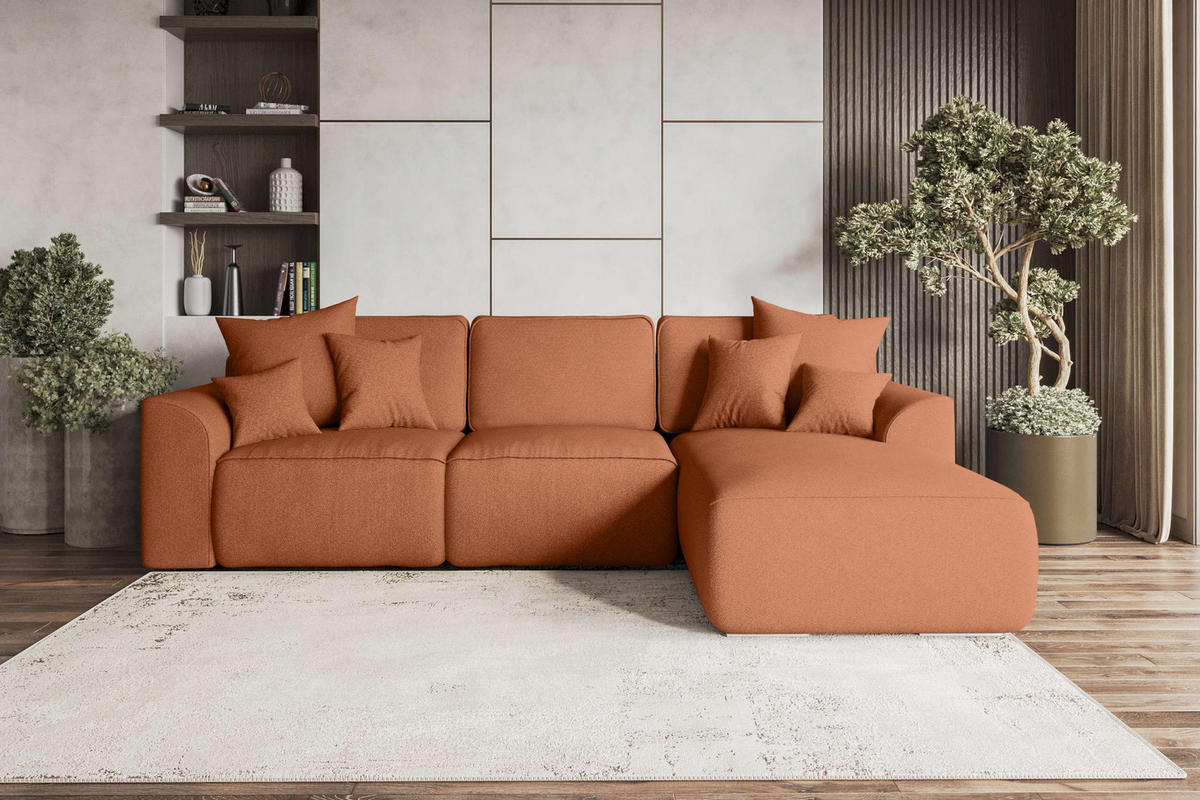 ECKSOFA GUSTO Strukturstoff Rostfarben Rechts inkl. Schlaffunktion - Chromfarben/Rostfarben, Kunststoff/Textil (295/194cm) - 99rooms
