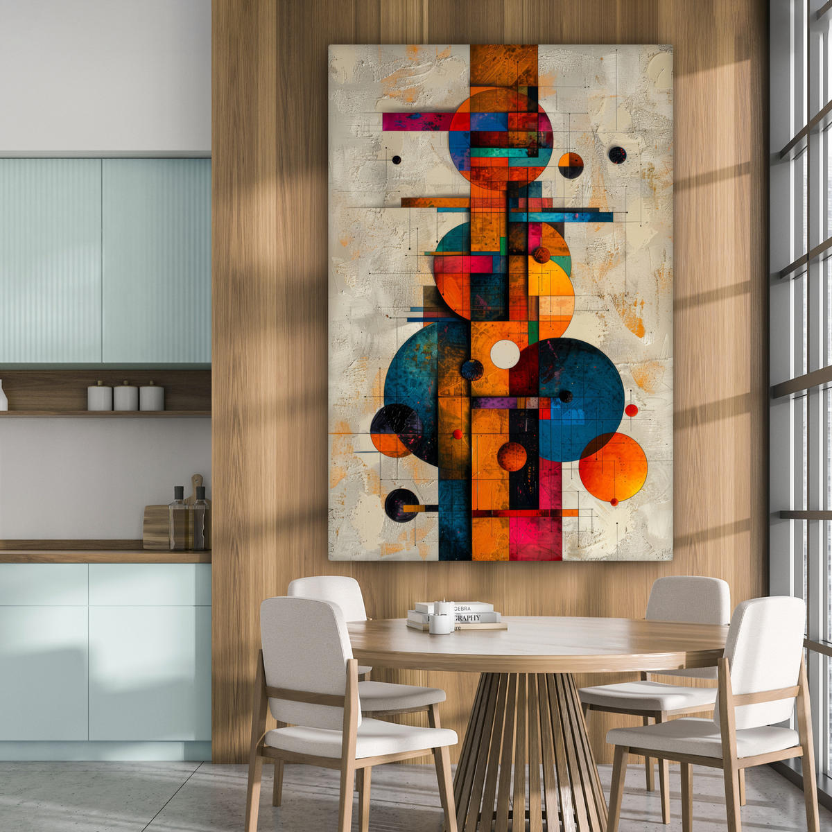 OBRAZ NA PLÁTNE Vintage - Moderné umenie - Oranžová - Geometrické tvary 90x140 cm - viacfarebná, textil (90/140cm) - MuchoWow