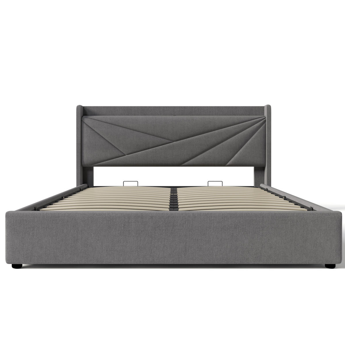 POLSTERBETT 160/200 cm mit Bettkasten, USB-C und gepolstertem Kopfteil - Grau, Textil (160/200cm) - BEAOK