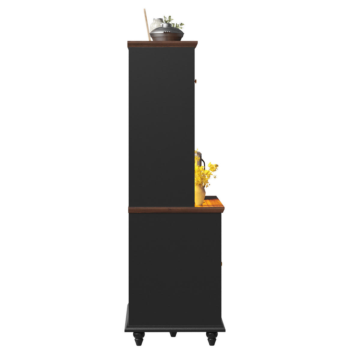 BUFFET DE-38489 140/40/179 cm mit Metall-Weinglashalter Schwarz - Schwarz, Holzwerkstoff (140/179.5/40cm) - ComfortXL