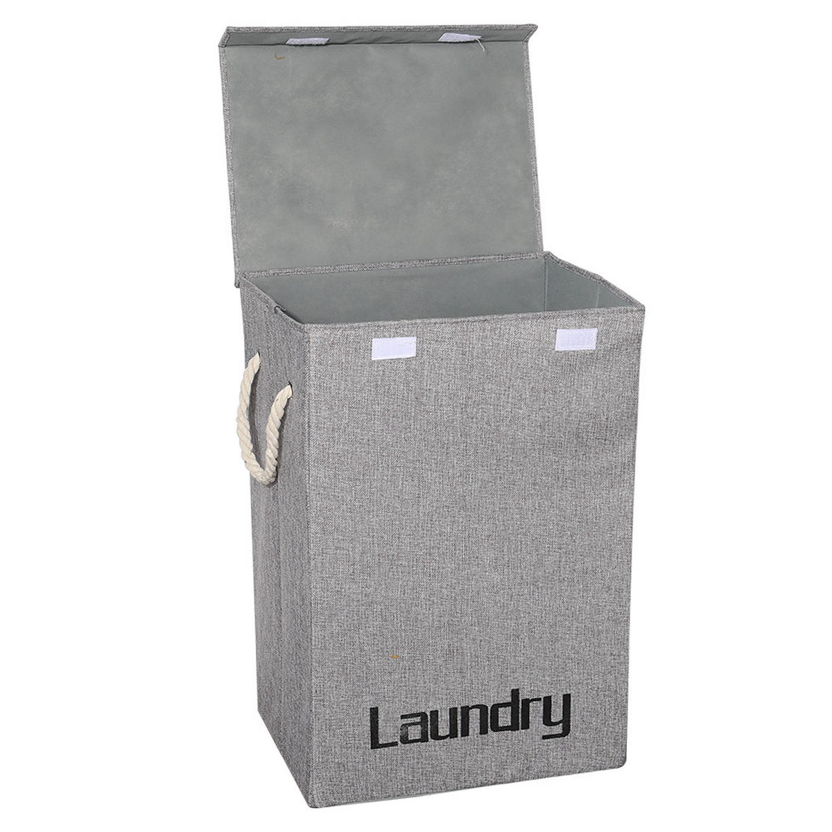 WÄSCHEKORB aus Leinen in Grau faltbar mit Deckel und Hanfseilgriffen Leicht zu transportieren Vielseitig einsetzbar 40 × 30 × 60 cm - Grau, Textil (30/60/40cm) - Livingandhome