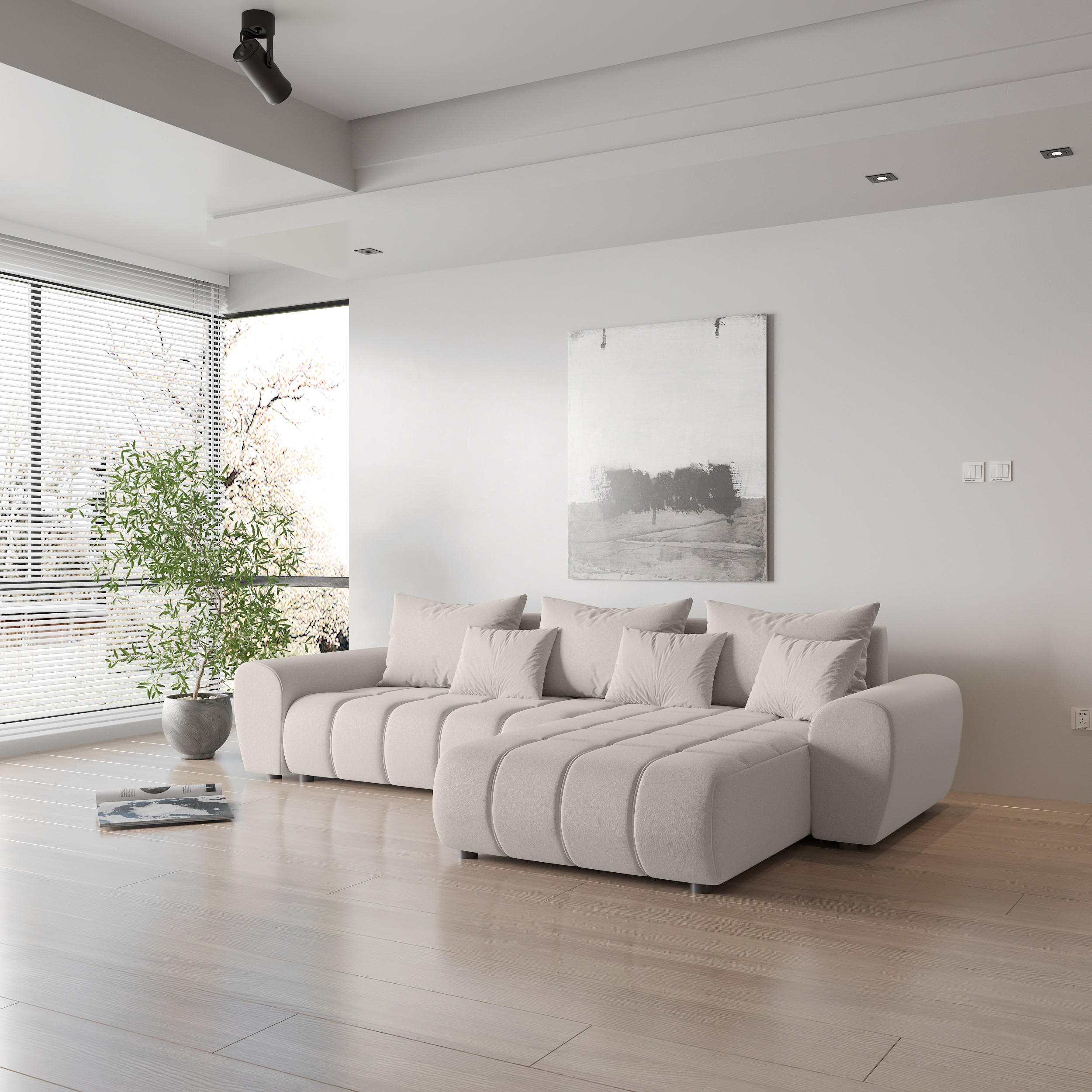 ECKSOFA Eide L mit Schlaffunktion, Cremeweiß - Creme, Textil (290/180cm) - Fedve