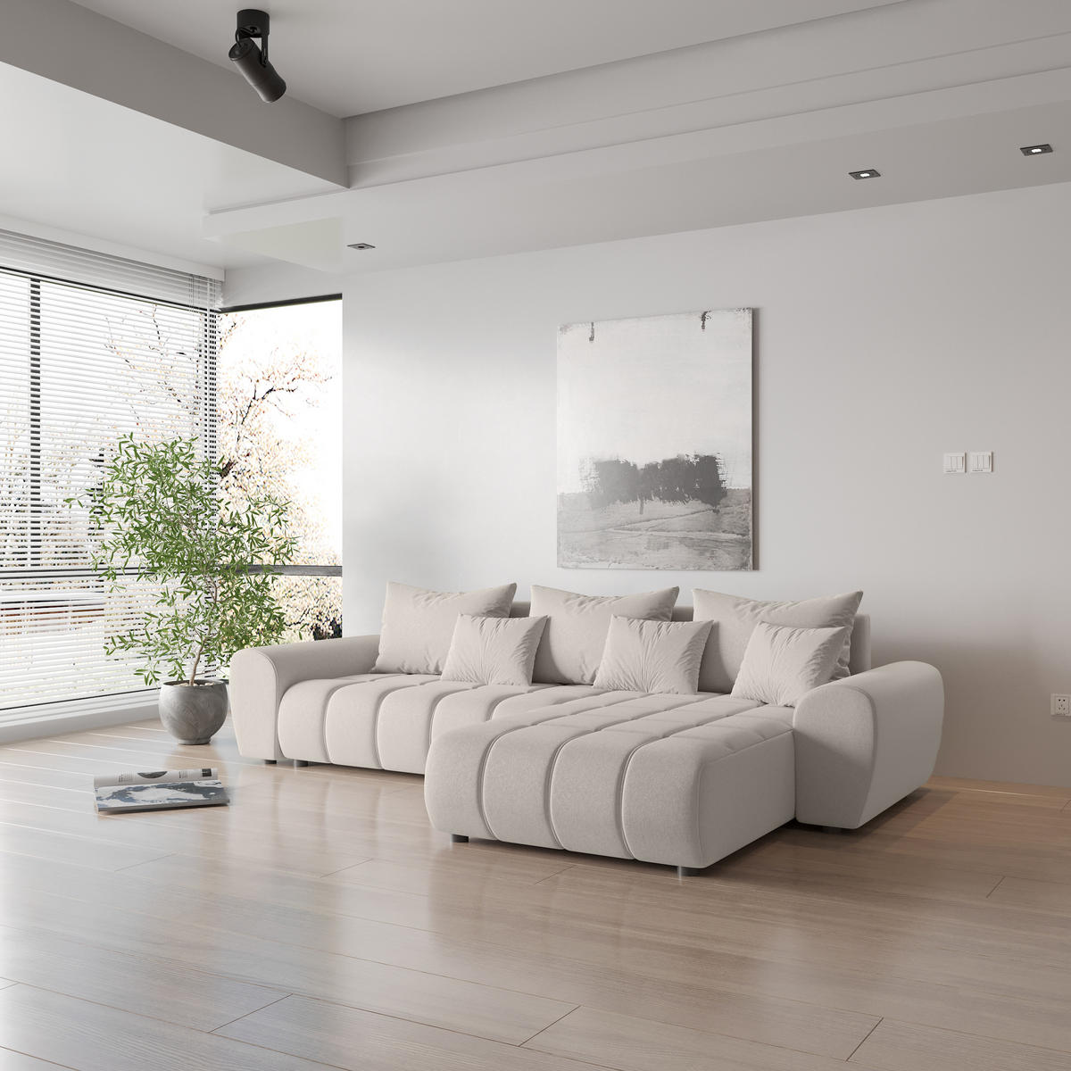 ECKSOFA Eide L mit Schlaffunktion, Cremeweiß - Creme, Textil (290/180cm) - Fedve