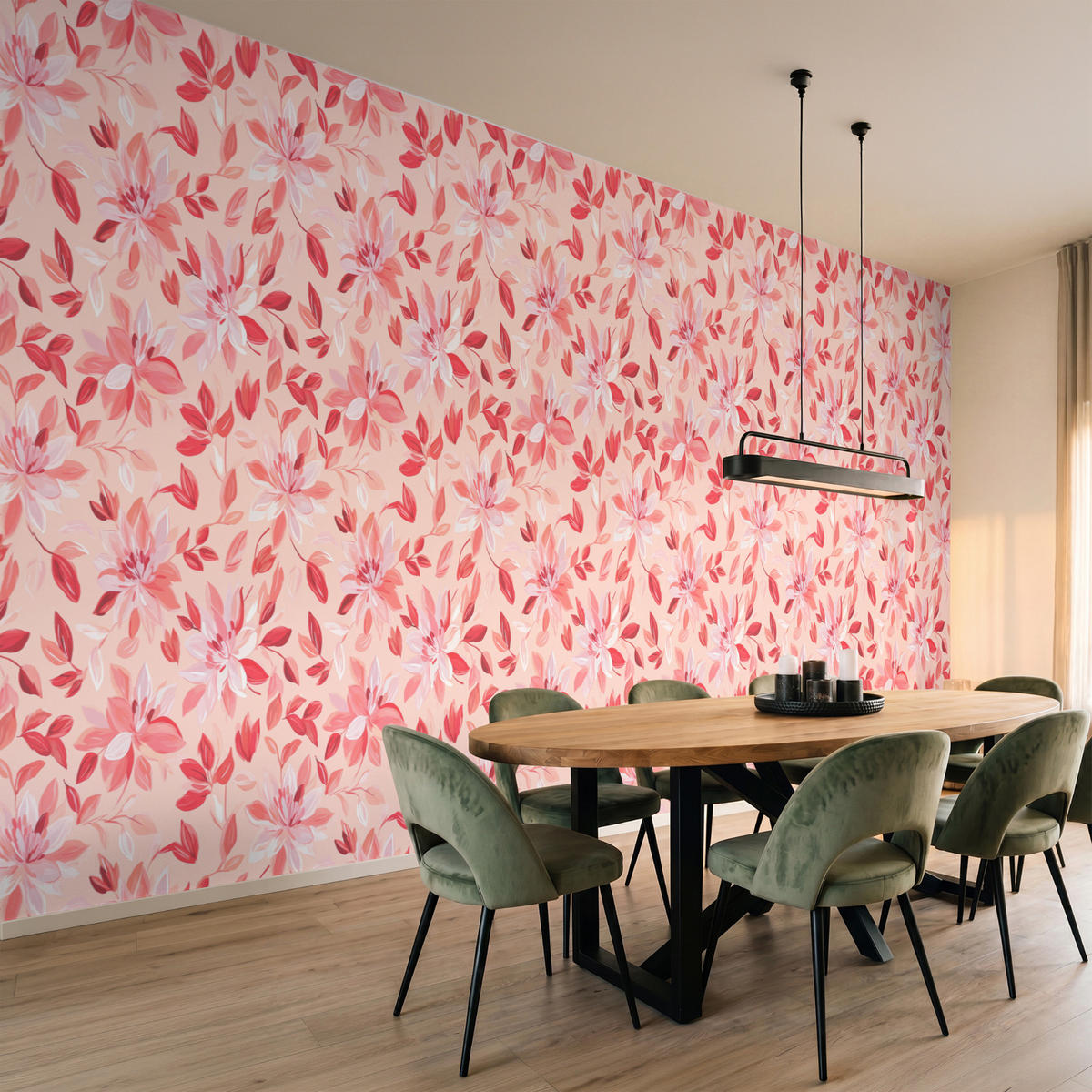 TAPETE - Botanisch - Blumen - Rot - 500x200 cm - Koralle, Papier (500/200cm) - OnlyWow