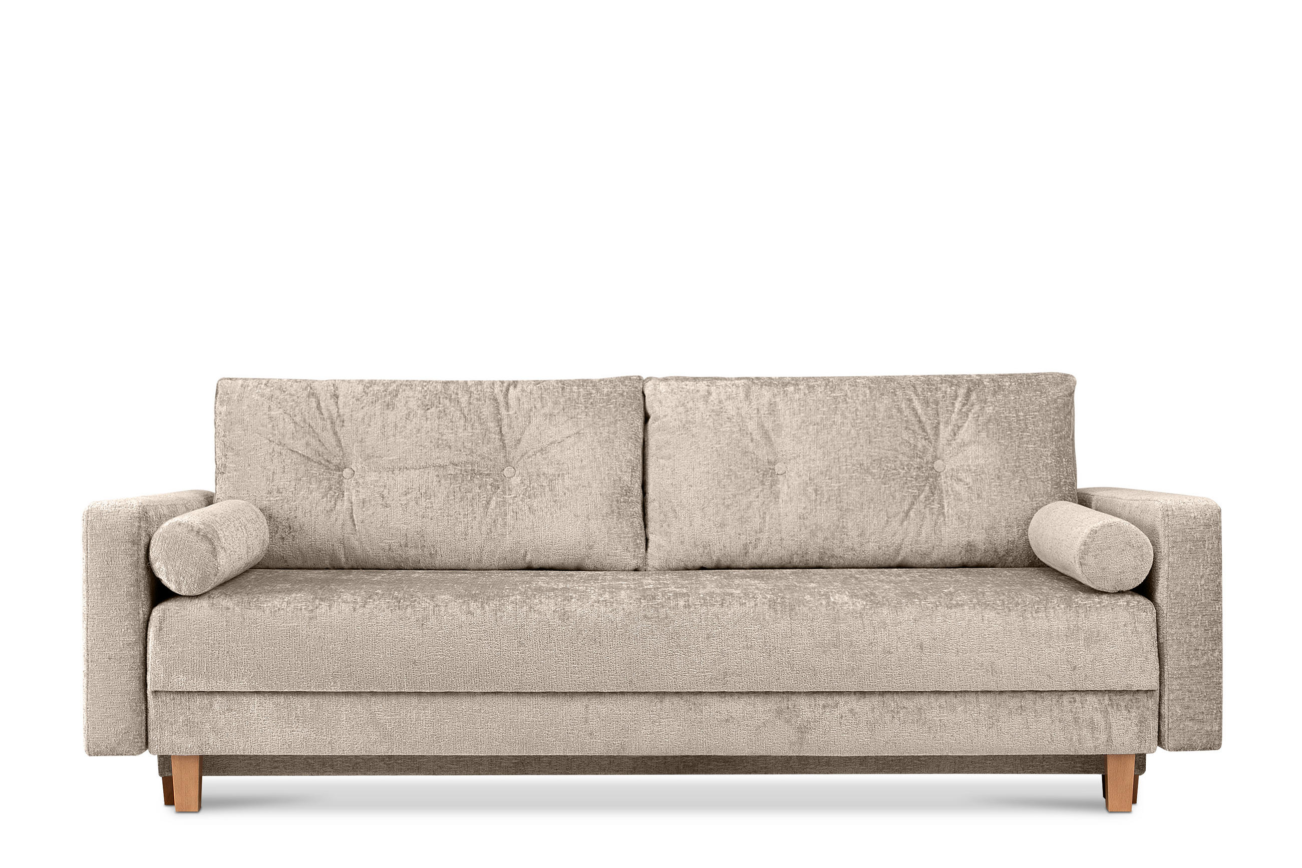 3-SITZER-SCHLAFSOFA ERISO mit weiche Sitzfläche und hohe Rückenlehne, Chenille-Stoff, beige - Beige/Braun, Textil (220/80/100cm) - KONSIMO®
