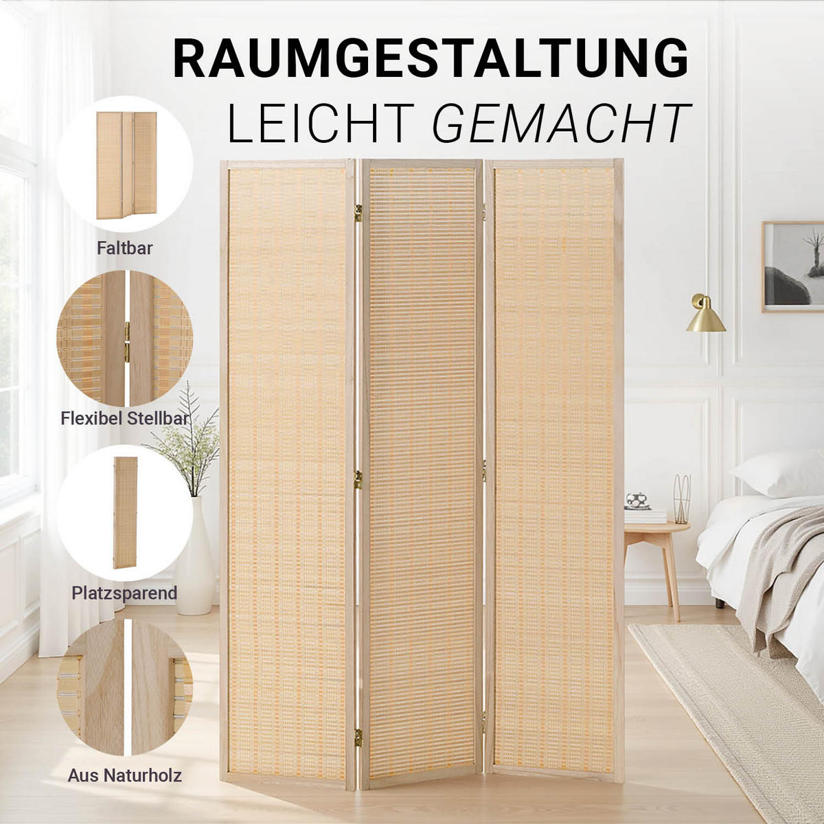 PARAVENT 120/170 cm Natur Holz Bambus - Braun, Naturmaterialien/Holz (120/170/2cm) - Homestyle4u